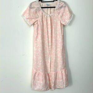 🌞 Mirage antique semi sheer long pink & white nightgown short sleeve ruffle M